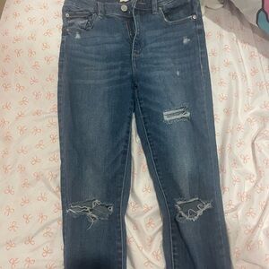 Garage Blue Distressed Straight Leg Jeans